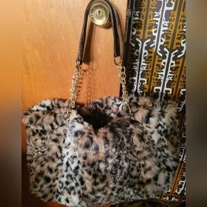 Leopard Print Faux Fur Tote Bag